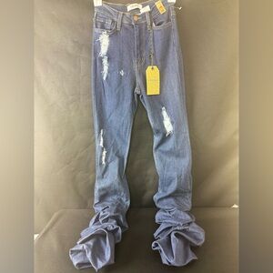 Vibrant Jeans Women Size Medium Blue Flare Out Scrunch it Up 28x32 P1734